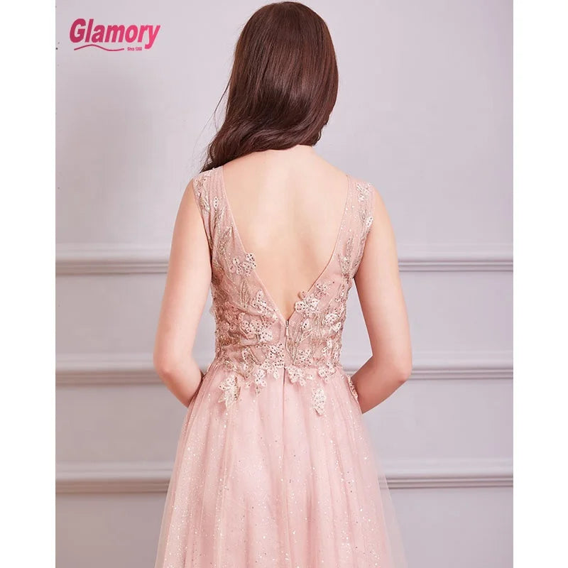 New Women Dresses Deep V Neck Slim Evening Dress Long Lace Dress