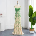 2023 Dubai Green Nude Mermaid Evening Dress Elegant Beaded Long Prom Formal Dress for Party