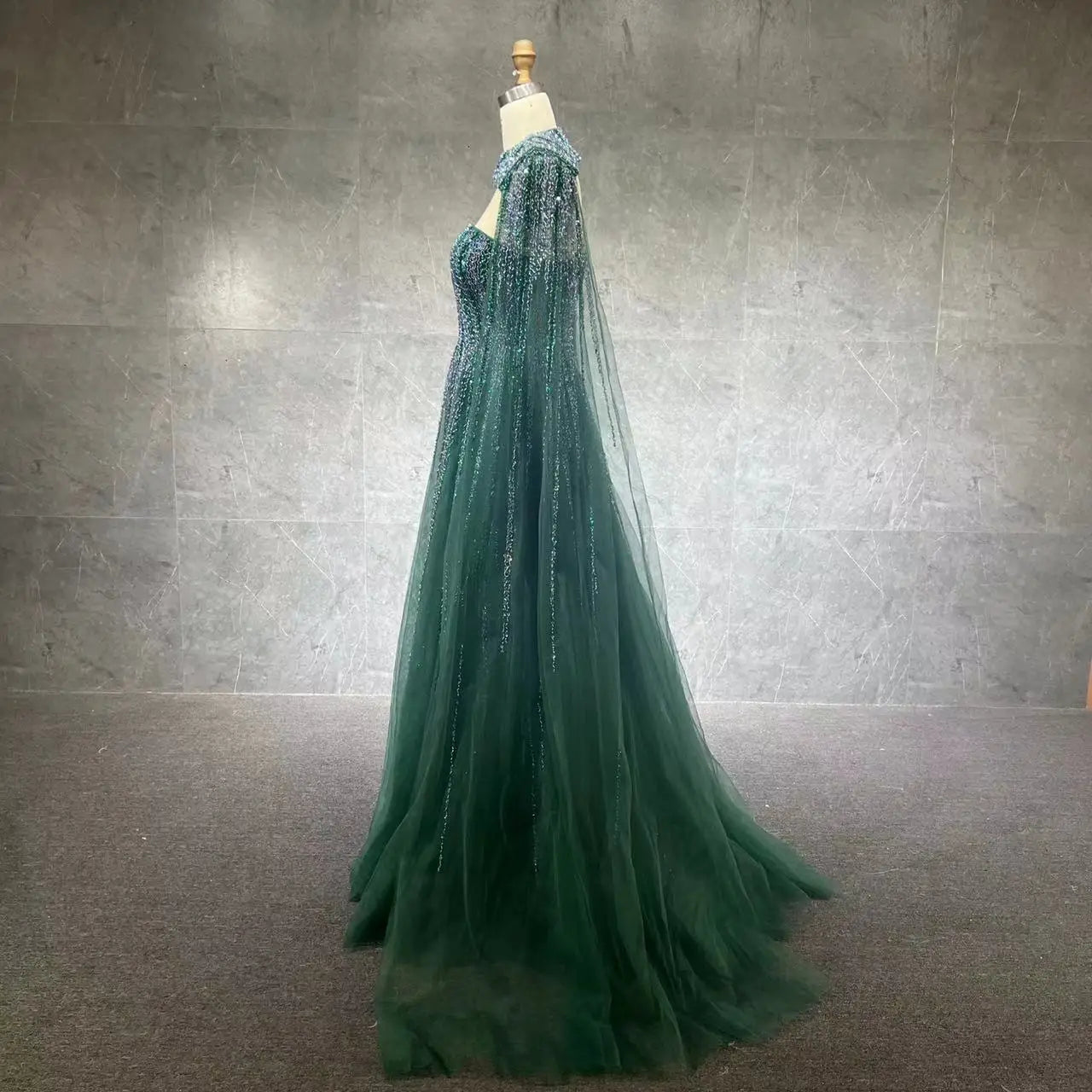 2022 Luxury Beaded V Neck Cape Sleeves A-line Evening Gown for Women Formal Party Dresses Full Natural OEM Service Tulle Adults
