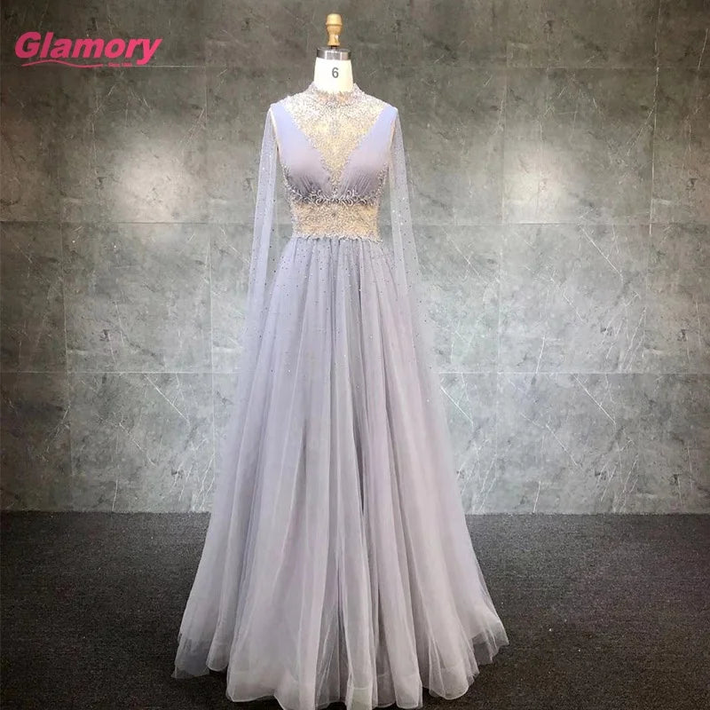 2021 Full Sleeve O-Neck Ball Gown  Beading Embroidery Tulle Floor-length Evening Dresses