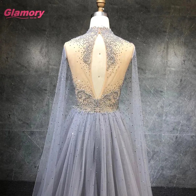 2021 Full Sleeve O-Neck Ball Gown  Beading Embroidery Tulle Floor-length Evening Dresses