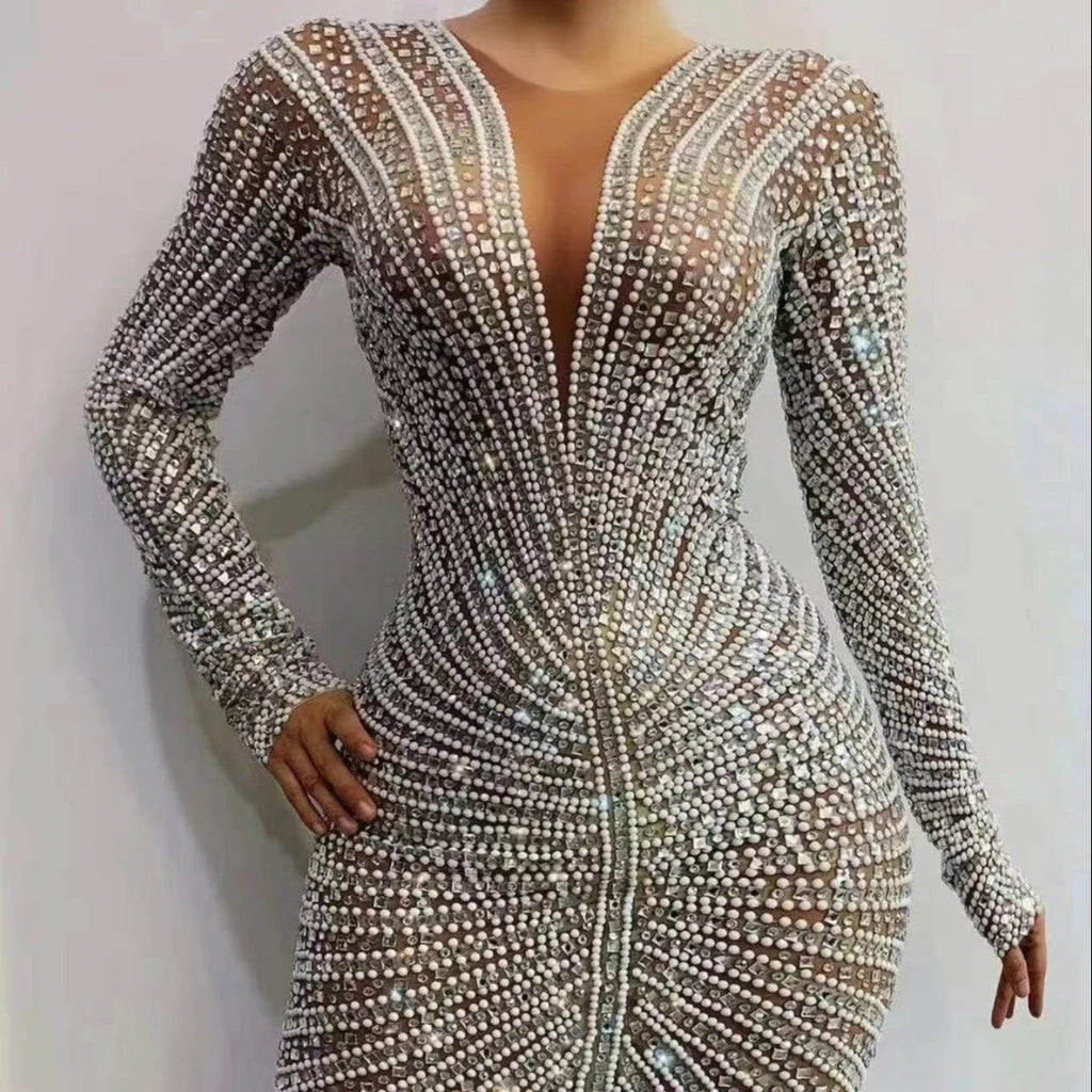 Luxury Elegant Deep V NudeWoman Evening Gown Slim Printed Long Dresses Suitable for Formal Parties