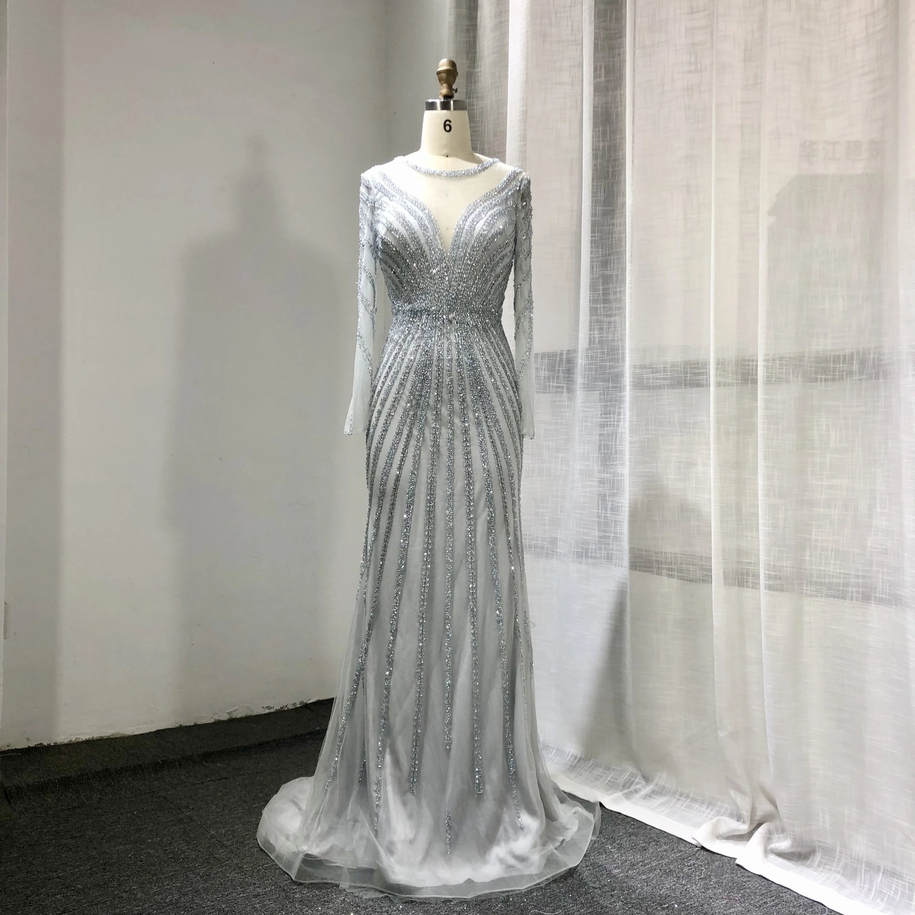 2022 Plus Size Women Evening Dress Long Sleeve Slim Solid Colour Elegant Gown Wholesale Price Evening for Women