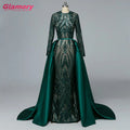 Luxury Muslim Mermaid Evening Sequin Long Sleeves Detachable Train Dubai Saudi Arabic Formal Dress Prom Gown Robe De Soiree