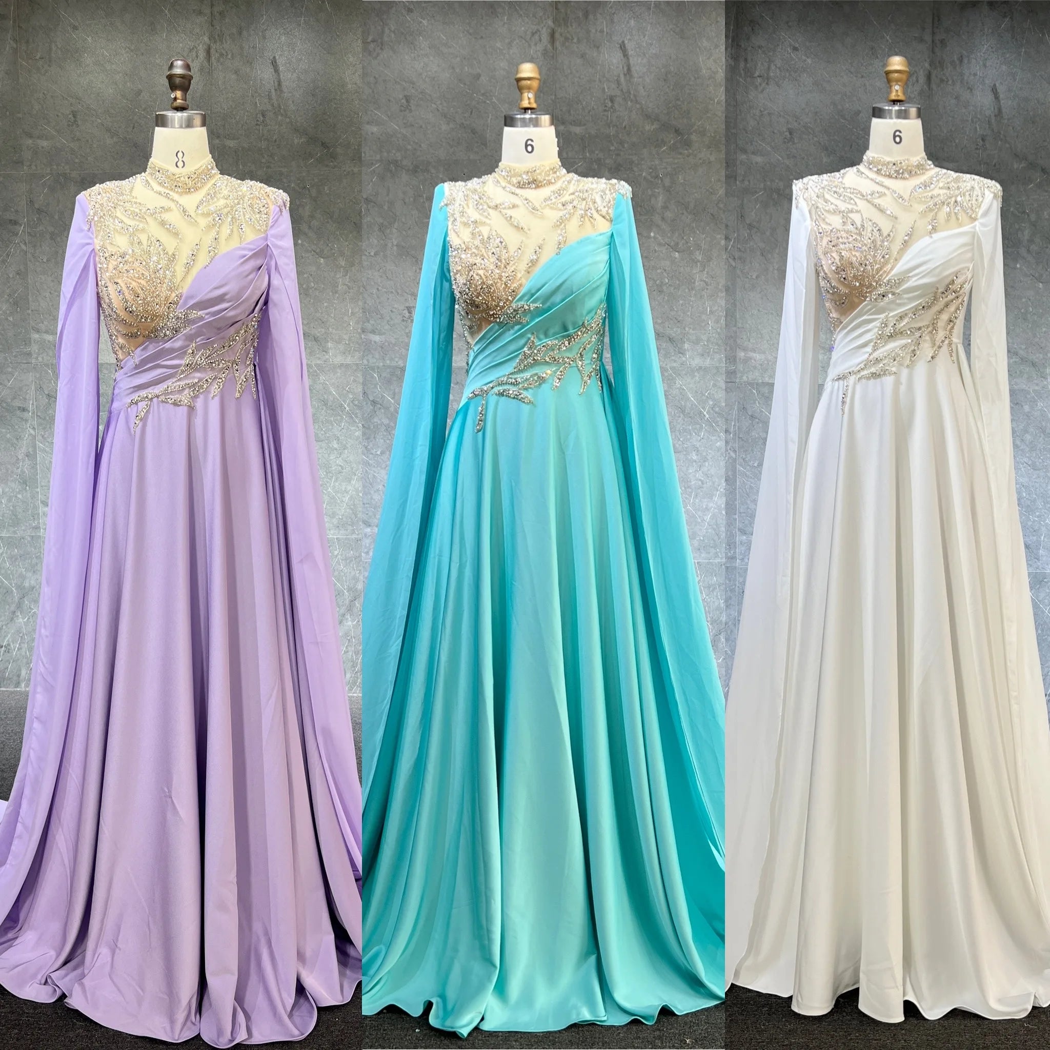 Luxury Dubai Muslim Soft Satin Cap Sleeve Formal Party Evening Gowns Women Wedding  Evening Dresses