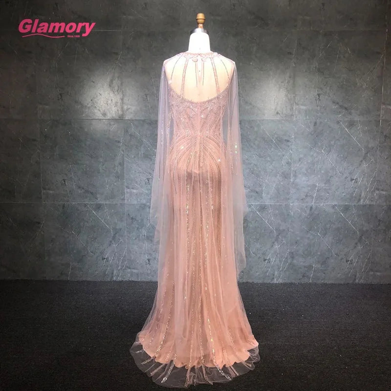 2021 New Design Sexy V Neck Long Sleeves Mermaid Heavy Beaded  Crystal Evening Dresses for Women