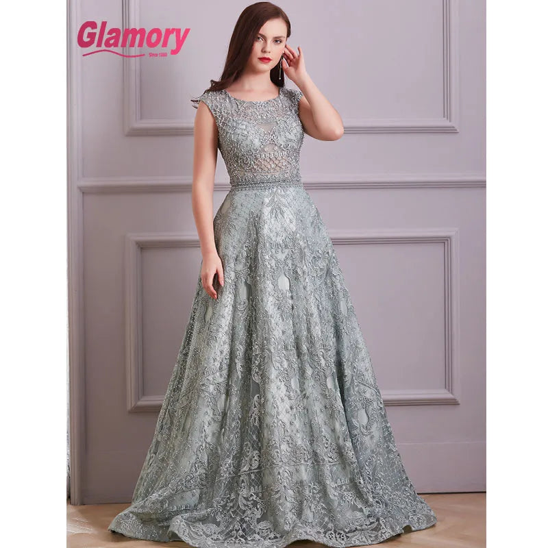 2020 New Collection Mint Evening Lace Luxurious Beading Cap Sleeve a Line Long Prom Dress Formal Occasion Gowns