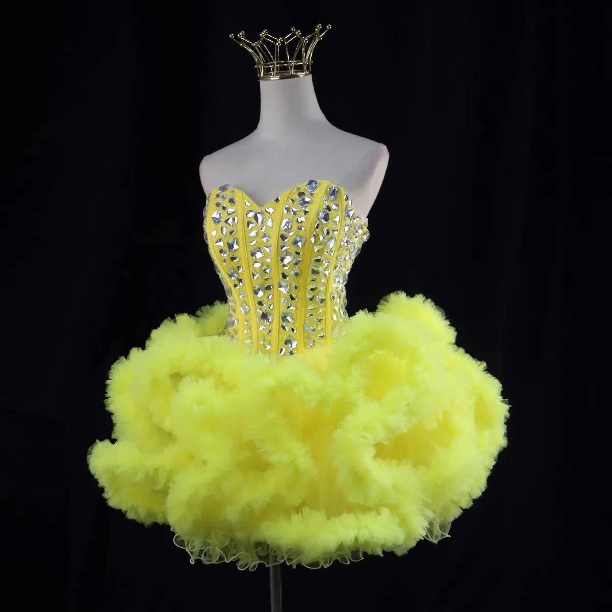 Yellow New Design Sweet Heart Beading Sugar Dress Ruffles Party Evening Dress