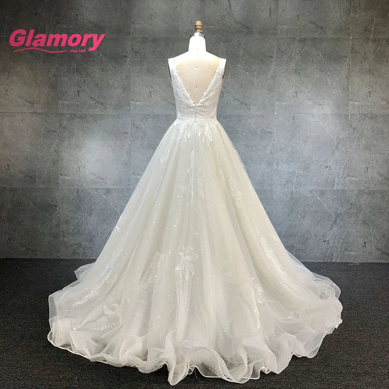 2020 New Collection Vestidos De Novia V Neck Embroidered Elegant Ball Gown Chaozhou High Quality Wedding Dress