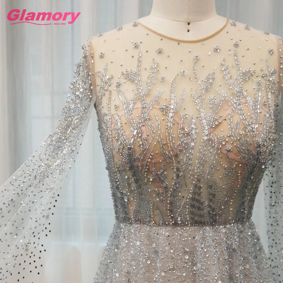 Hot Selling Bead Evening Dress Long Sleeves A-Line  Party  Evening Gown