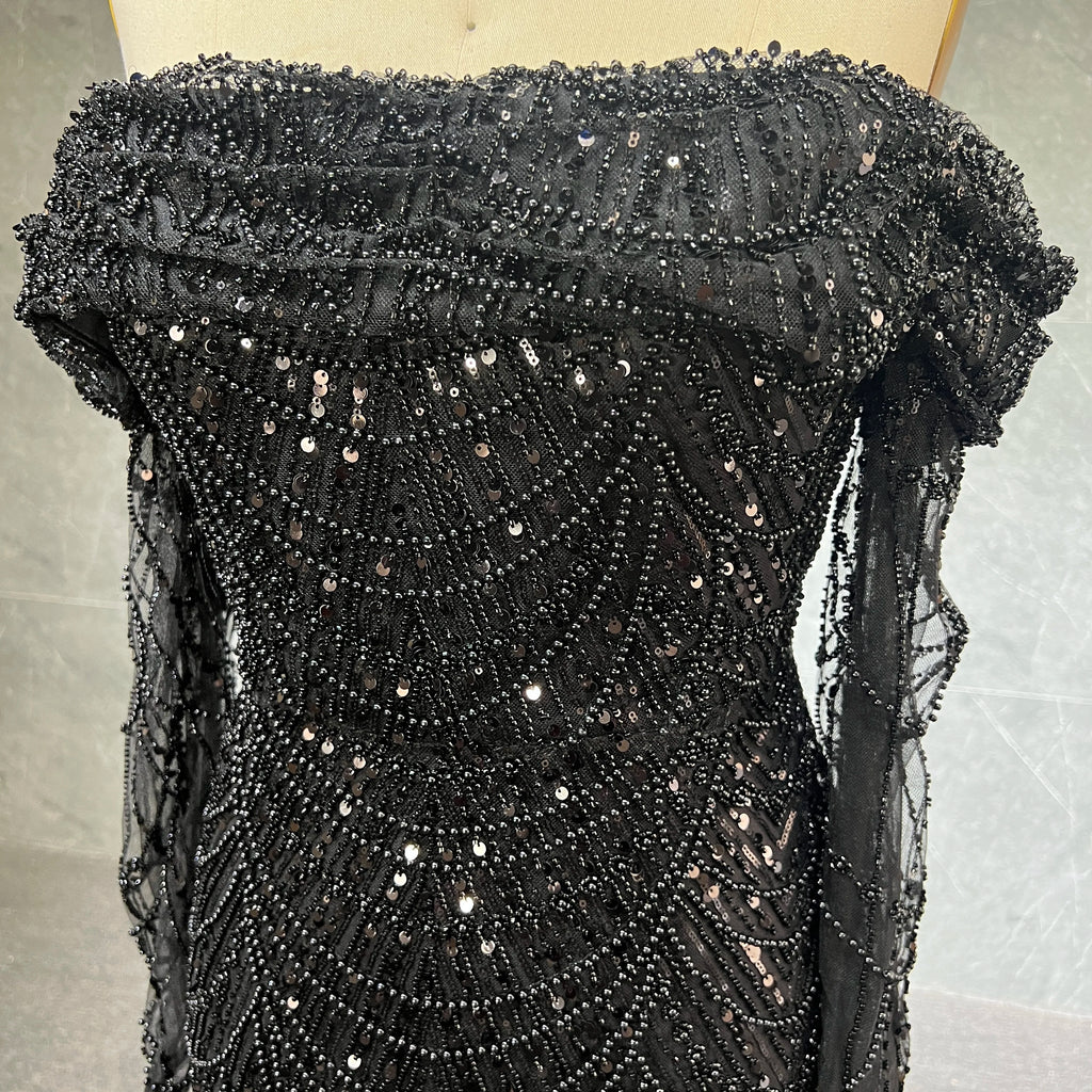 2023 Luxury Black Dubai Evening Dress Off Long Sleeve Detachable Skirt Arabic Women Wedding Party Prom Gown