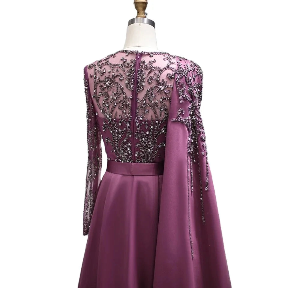 2024 New Arrival Muslim Satin Evening Dresses Purple Formal Party Evening Dresses for Women Luxurious