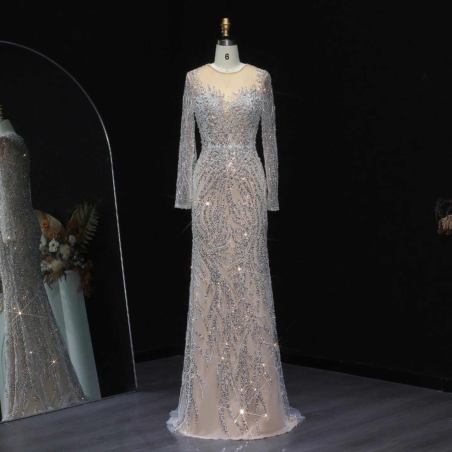 Luxury Evening Dresses for Women Dubai Mermaid Wedding Party Gowns Long Sleeves Sweep Floor-Length