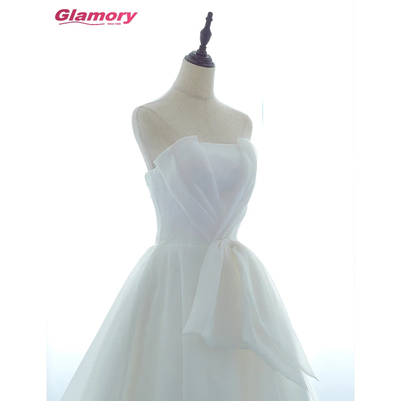 White Africa Dresses Unique Big Bow Long Gowns for Women Ball Gown Bridal Wedding Dress