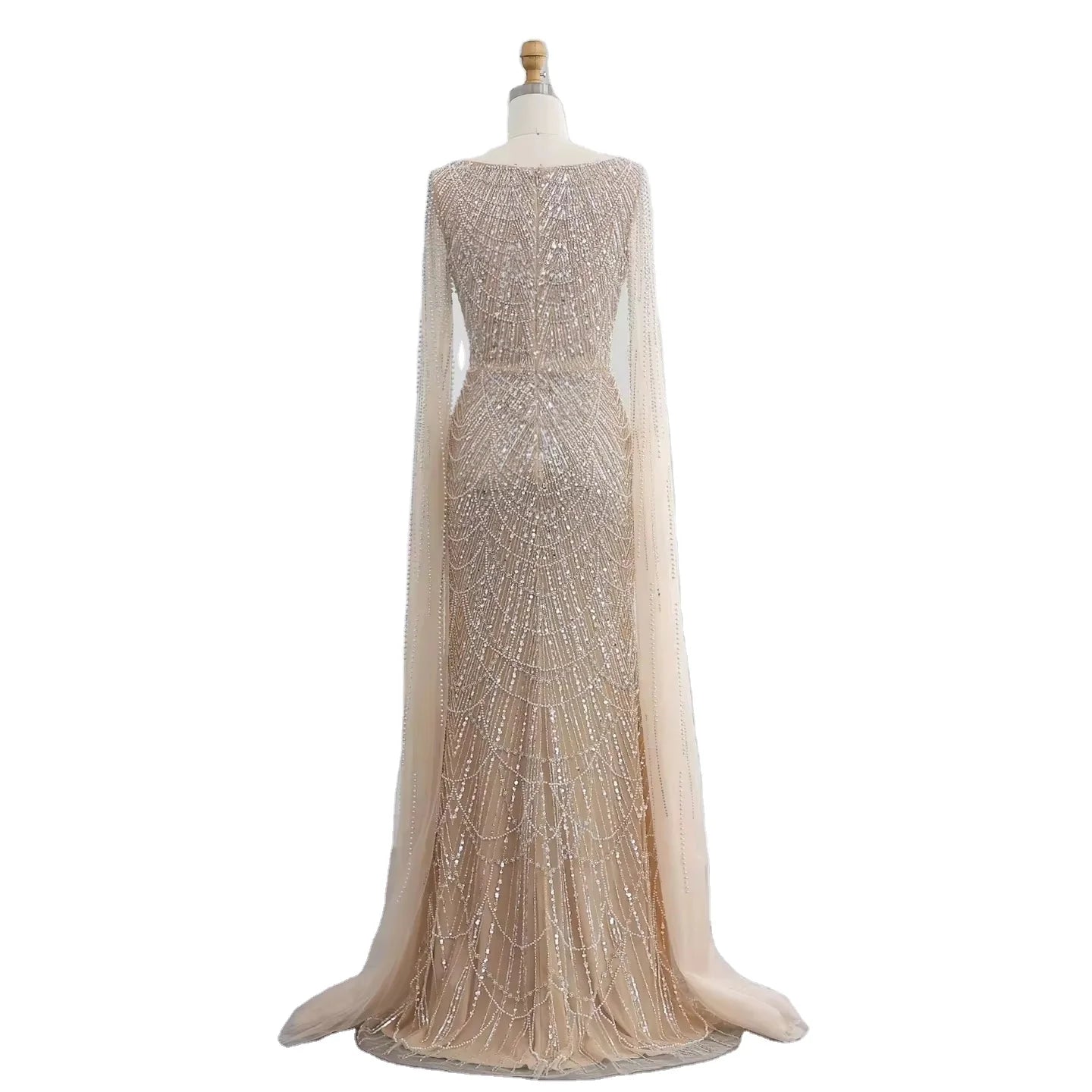 2025 Saudi Arabic Mermaid Evening Dress With Beaded Cape Sleeves for Formal Occasion Customize