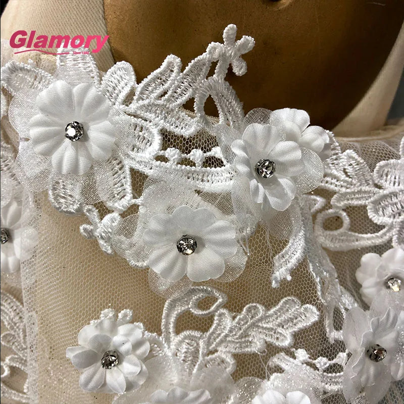 Champagne Cheap Hight Quality Wedding Dress Off Shoulder Half Sleeve 3D Flower Lace Ball Wedding Gown