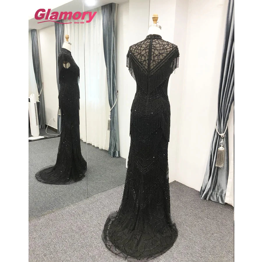 Black 2020 NEW Design From Turkey Sexy Beading High Neck Robe Soiree Long Prom Mermaid Evening Dress