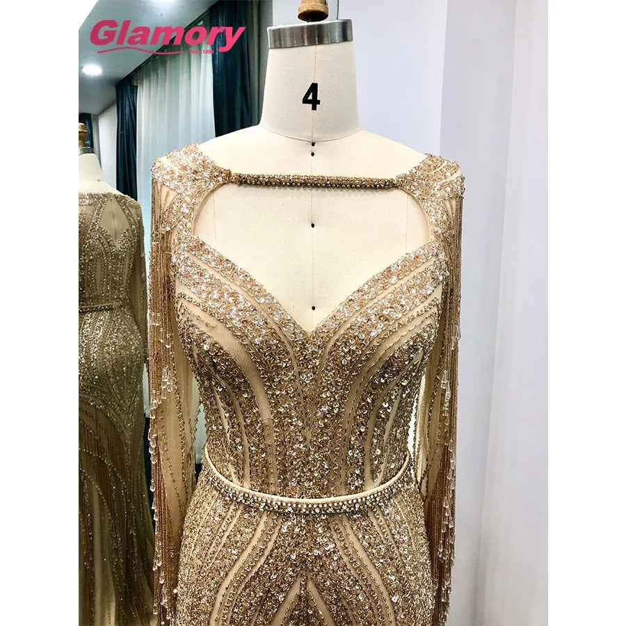 2020 Dubai Turkish Aibye Handwork Maxi Evening Long Sleeve Sparkly Robe De Soiree Prom Dress Formal Gowns for Woman