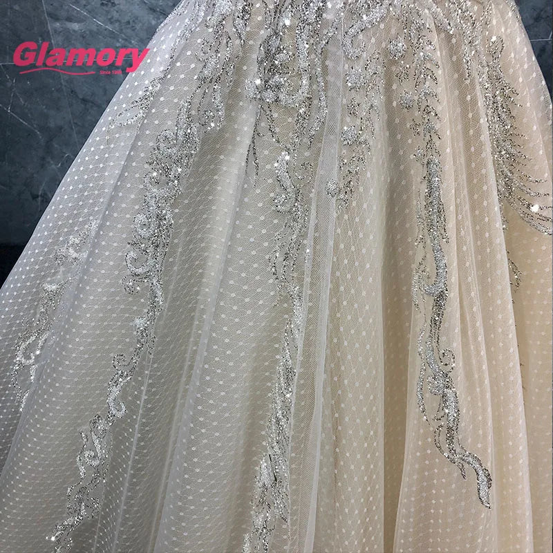 Luxury Champagne Wedding Princess Lace Appliqued Plus Size Sleeveless Ball Gown Bridal Dress