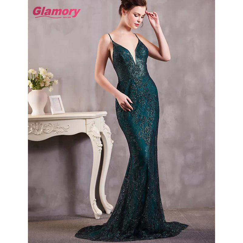 Wholesale Fashion Sequin Lace Dresses Sexy V Neck Sleeveless Long Women Lady Elegant Evening Dress