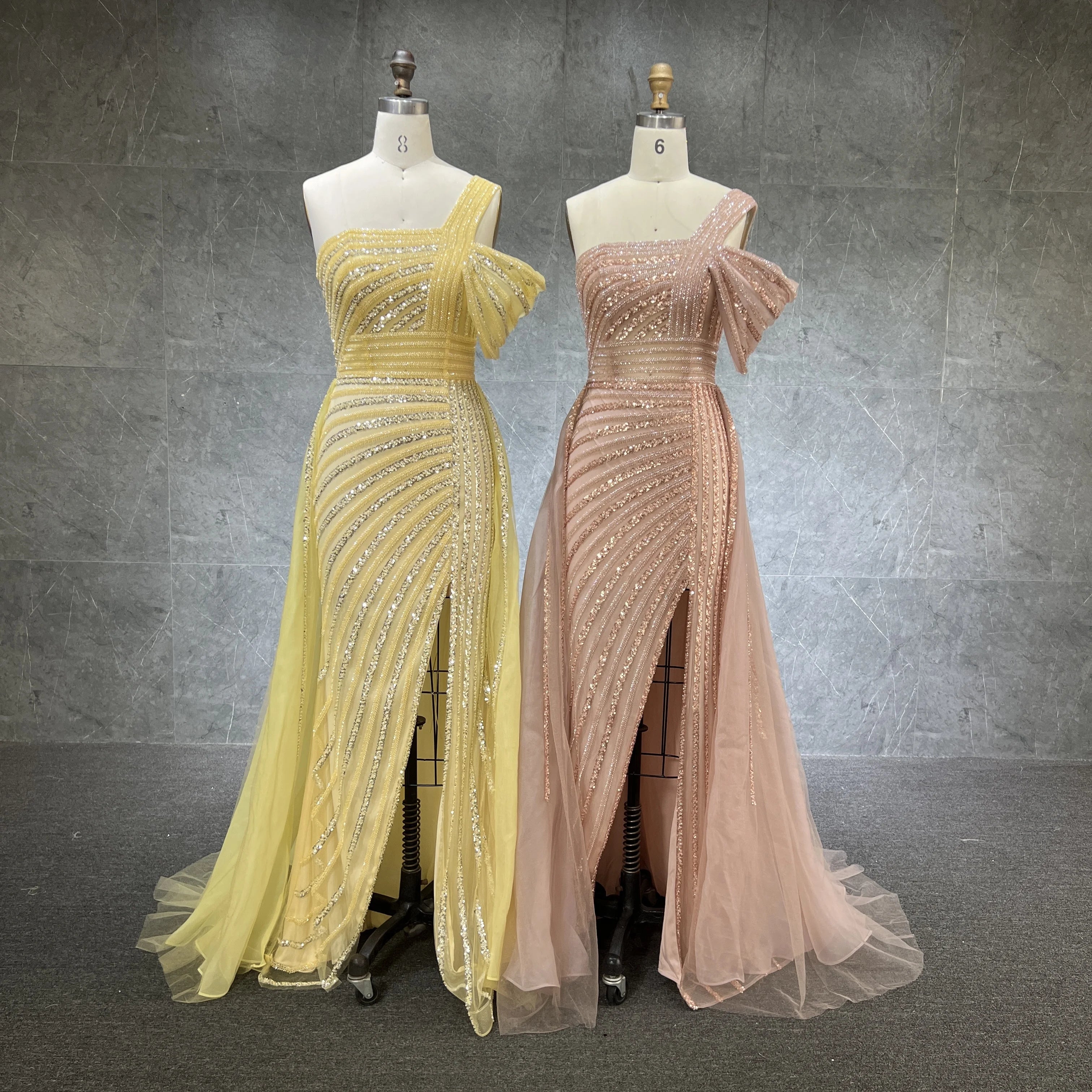 Turquoise One Shoulder High Split Sexy Evening Gowns Mermaid Elegant Luxury Beaded Organza Party Dresses