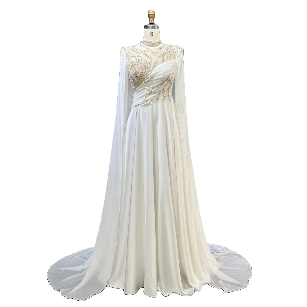 Luxury Dubai Muslim Soft Satin Cap Sleeve Formal Party Evening Gowns Women Wedding  Evening Dresses