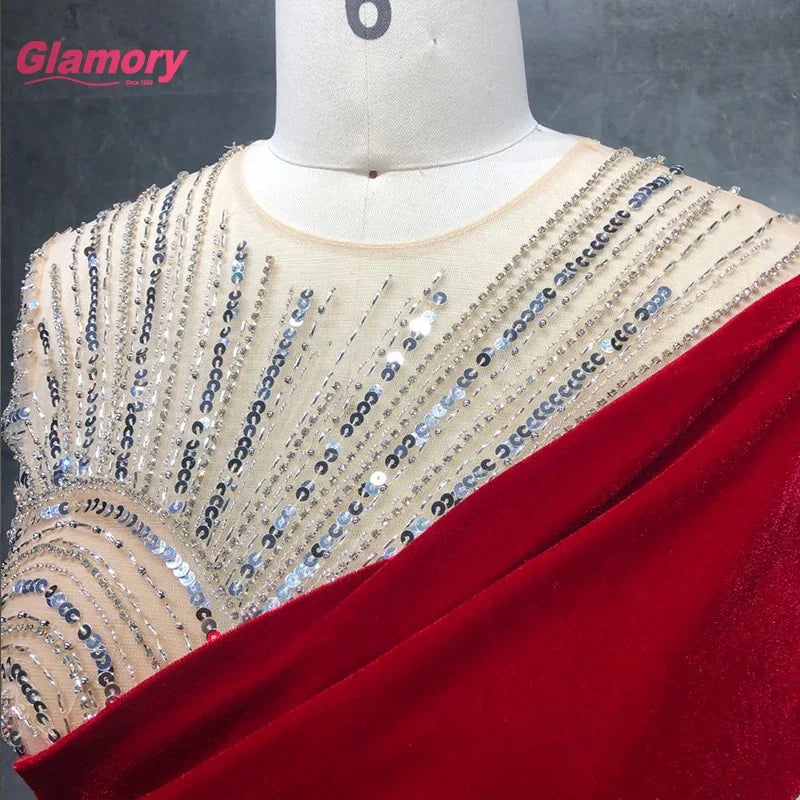 Ladies Formal Evening Dress Sleeveless Velvet Elegant Beaded Long Prom Dress