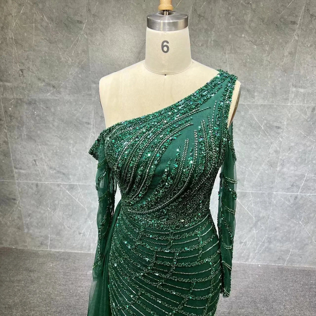 NEW 2023 One Shoulder Luxury Dubai Evening Dress Arabic Mermaid Prom Formal Dress for Wedding Party