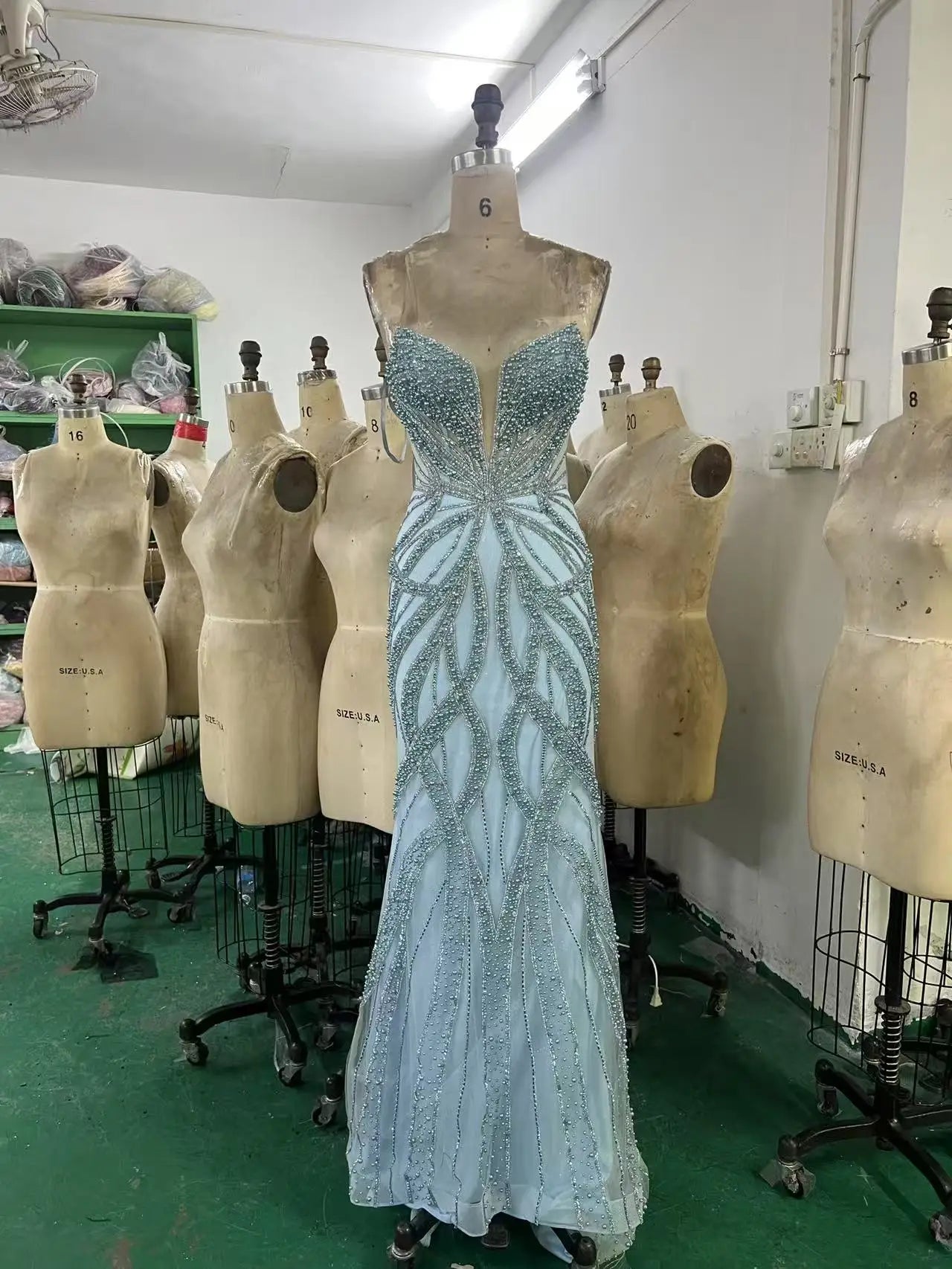 New Arrivals Ladies' Long Floor-Length Prom Dress Blue Sleeveless Beading Natural Waistline Breathable Party Style