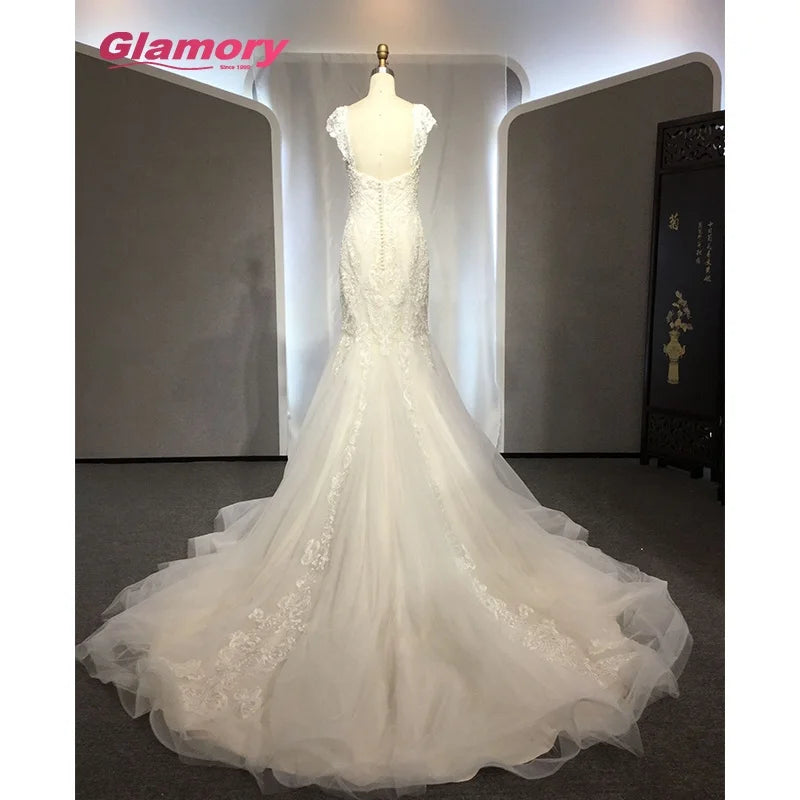 2020 New Style Dress Cap Sleeve Sweetheart Fishtail Lace Bride Gown Custom Made Wedding Dresses