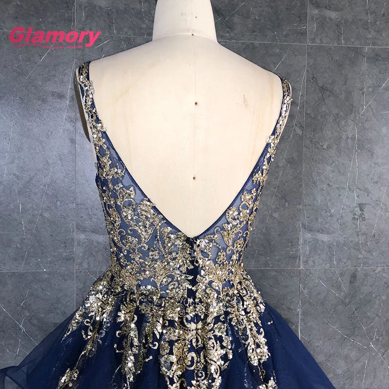 ChaoZhou Factory Sexy V Neck Embroidery Navy Blue Party Dress Mini Short Homecoming Prom Dress