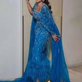 2023 New Mermaid Feather Luxury Beaded With Cape Evening Dresses Gowns for Women Party