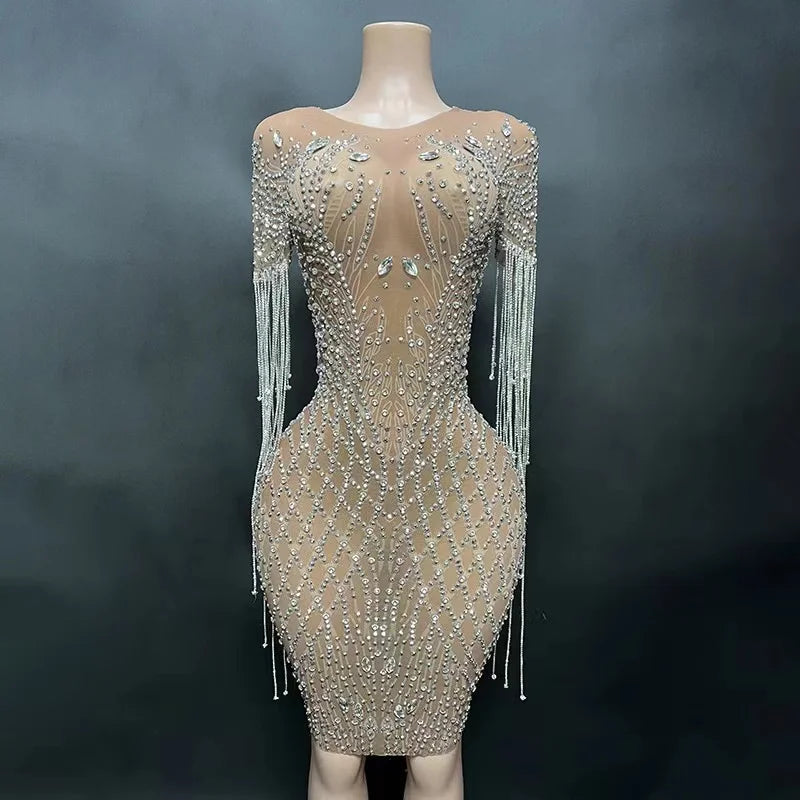 Luxury Elegant Deep V NudeWoman Evening Gown Slim Printed Knee-Length Dresses Suitable for Formal Parties