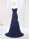 Burgundy & Blue Mermaid Prom Dresses Sweetheart Sleeveless Tiered Tulle Evening Dresses for Women Formal Party Gowns