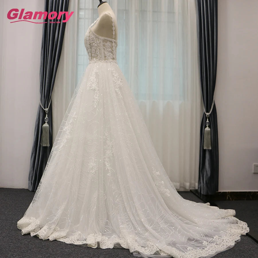 Spring and Summer Show Long Tail Bride Without Sleeve Spaghetti Straps Beach Wedding Dress