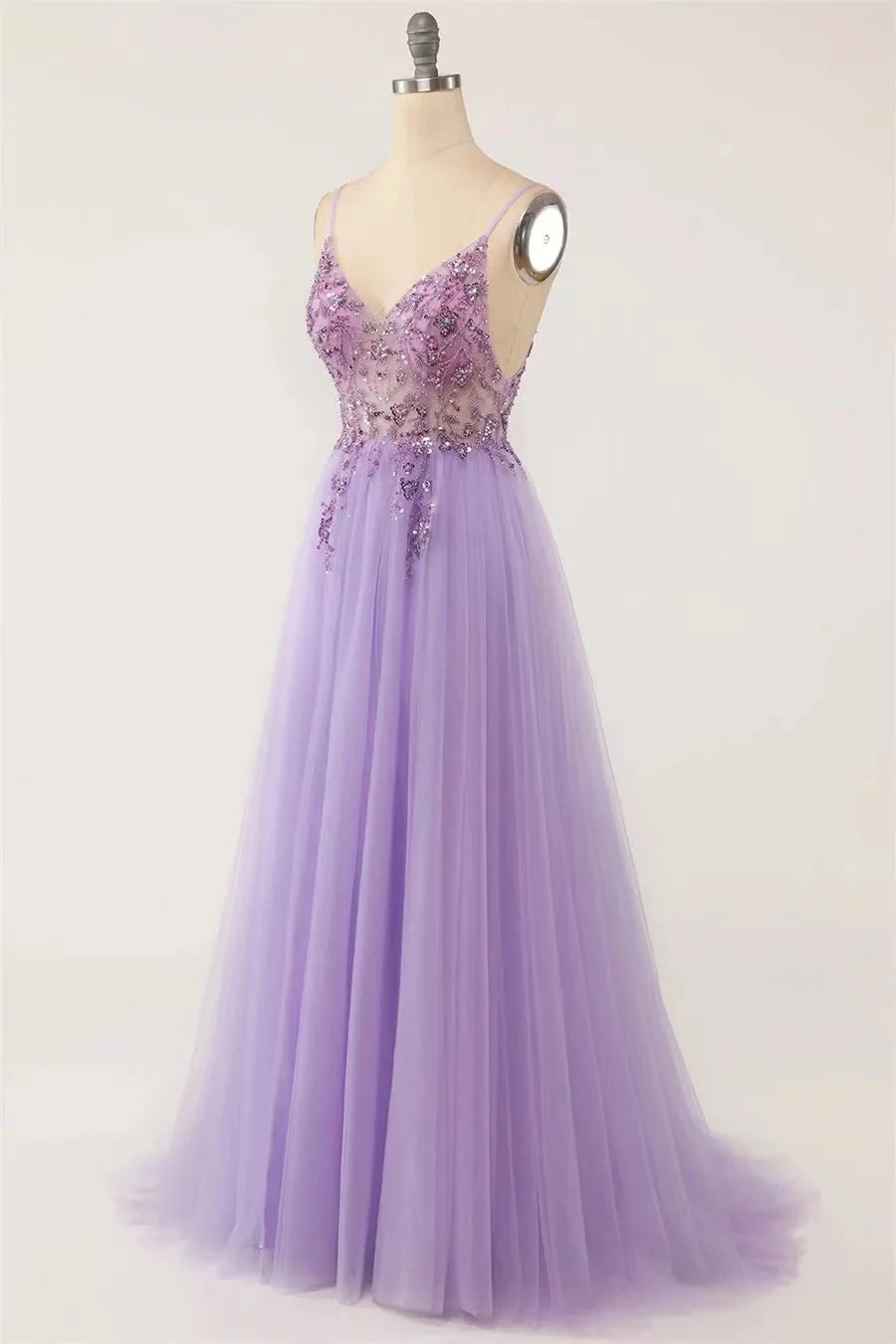 Sexy Spaghetti Straps Evening Dresses New Arrival V-Neck Rhinestones Beading Formal Prom Gowns With Slit Robe De Soiree