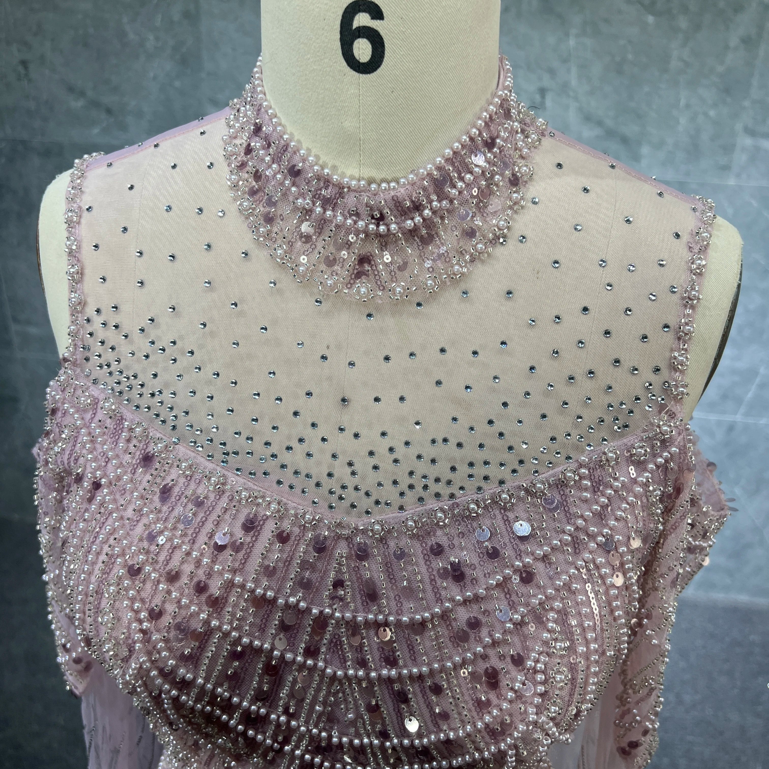 Luxury High Neck Mermaid Evening Dresses With Cape Heavy Pearls Women Wedding Formal Party Gown Stock