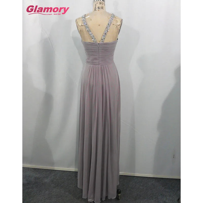 High Quality Pleated Long Dress Halter Luxury Beaded Evening Gown Women Sexy Chiffon Bridesmaid Dresses