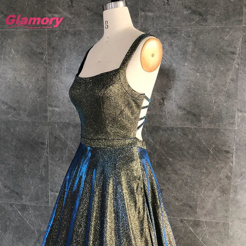 Simple Design Square Collar Evening Unique Brown Shiny Dancing Queen A-line Long Prom Dress for Wholesale