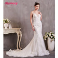 2020 Elegant Appliqued Bridal Mermaid Deep v Neck Spaghetti Strap Wedding Dress