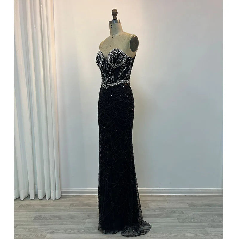 Luxury Dubai Mermaid Crysta Rhinestones Nude Evening Dresses Elegant Sweetheart Beaded Arabic Women Wedding Party Gowns