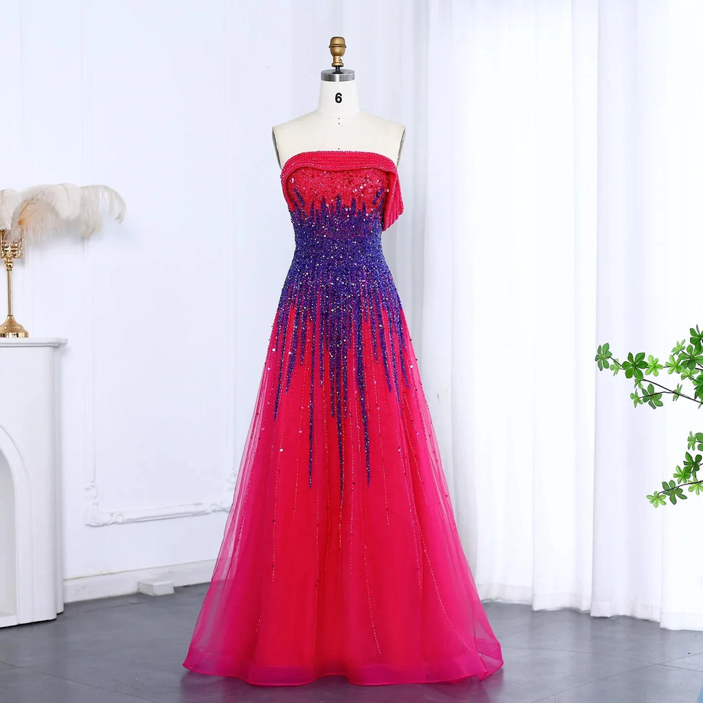 2025 Customized Turquoise Blue Luxury Dubai Evening Dress Elegant Off Shoulder Long Fuchsia Wedding Party Gown