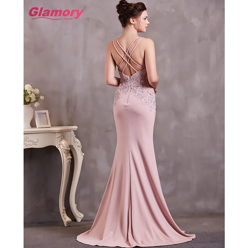 High Quality Sexy Suspenders Dresses Lace Appliques Long Evening Dress Summer Wear Bodycon Prom Gown