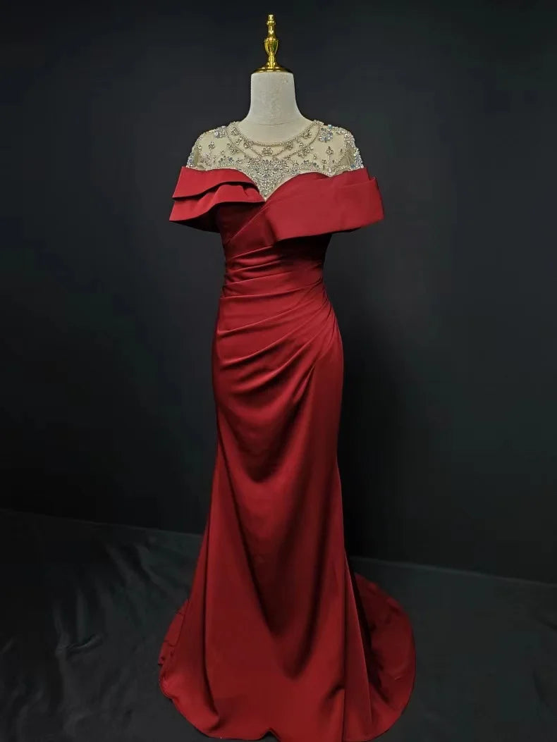 Red Banquet Evening Dress Fashion Party Long Evening Dress Elegant Slim Sexy Fishtail  Party  Dress