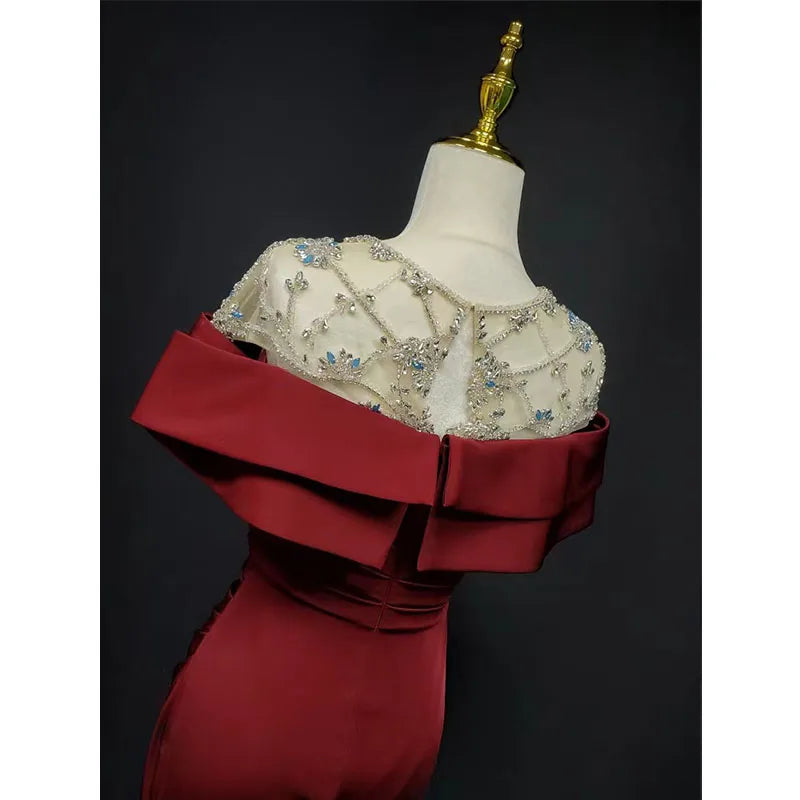 Red Banquet Evening Dress Fashion Party Long Evening Dress Elegant Slim Sexy Fishtail  Party  Dress