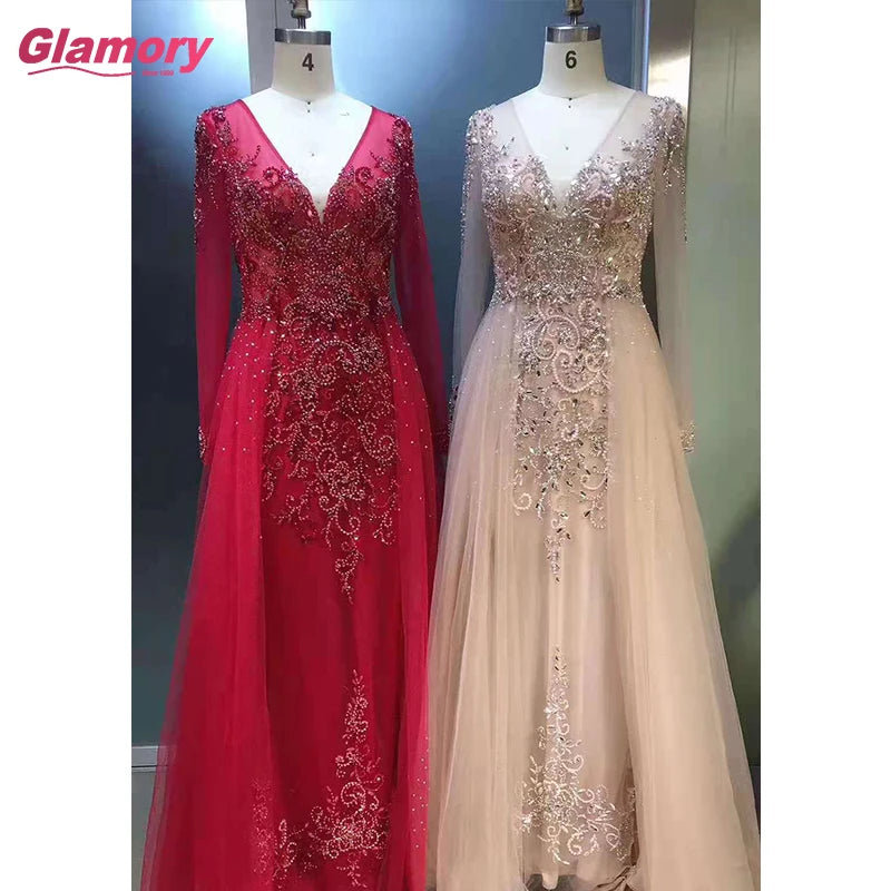 Elegant Long Sleeve Evening Dress Boutique Fashion Women Beaded Mermaid Prom Gown