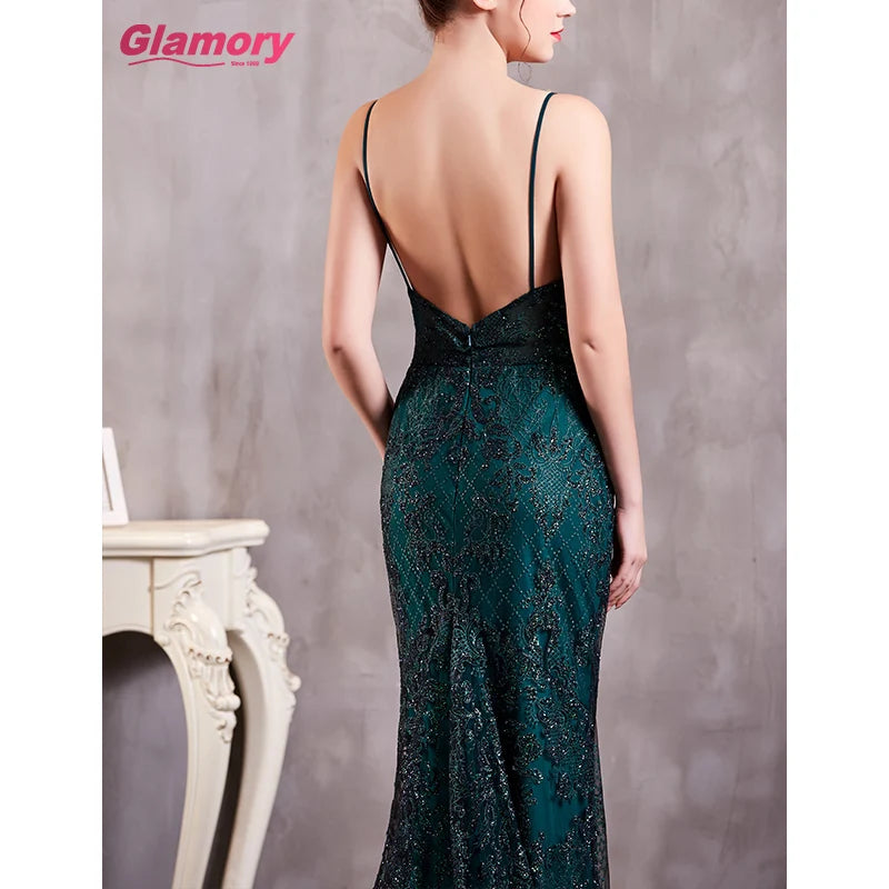 Wholesale Fashion Sequin Lace Dresses Sexy V Neck Sleeveless Long Women Lady Elegant Evening Dress