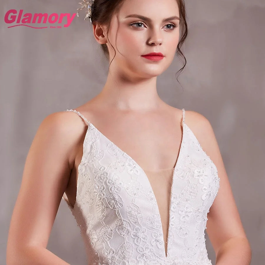 V Neck Sleeveless Lace Mermaid Wedding Dress for Wedding Day