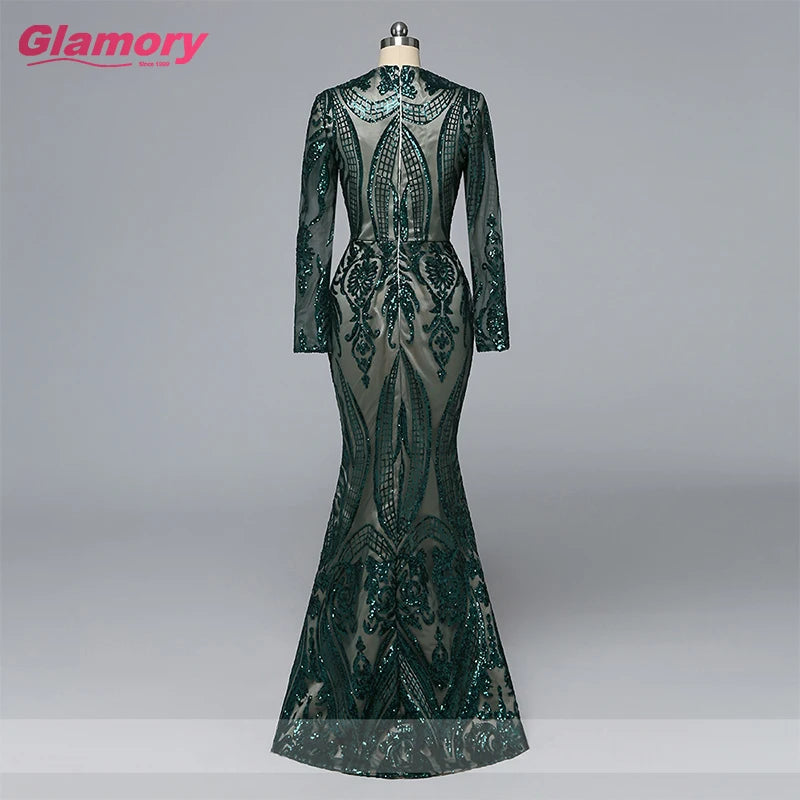 Luxury Muslim Mermaid Evening Sequin Long Sleeves Detachable Train Dubai Saudi Arabic Formal Dress Prom Gown Robe De Soiree