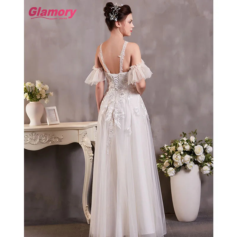 Travel Photo A-Line Dress Wedding Lawn Outdoor Seaside Tulle Beach Wedding Dress